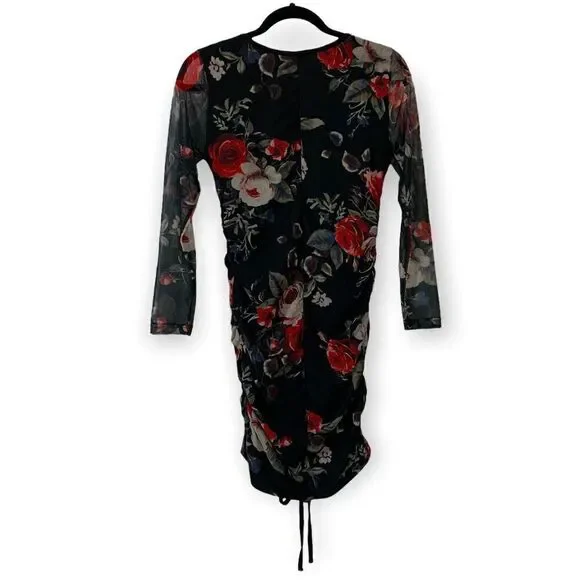 J for Justify women's Y2K floral cinched mesh dress sz S - Picture 3 of 5